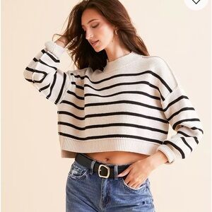 Free People Easy Street Black and Cream Women's Sweater